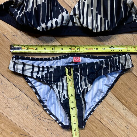 Vtg 90s Y2K 2pc Halter Bikini Set Black Gray White Stripe Abstract Geometric M - Picture 2 of 3